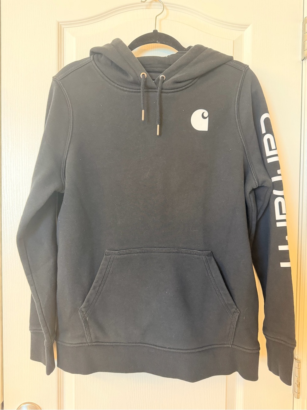 NWOT Carhartt Black Crewneck Hoodie with White Logo Sleeve -C-